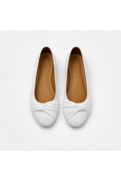 PİERRO SHOES Genuine Leather Bow Detailed Comfortable Women's Daily Ballerinas