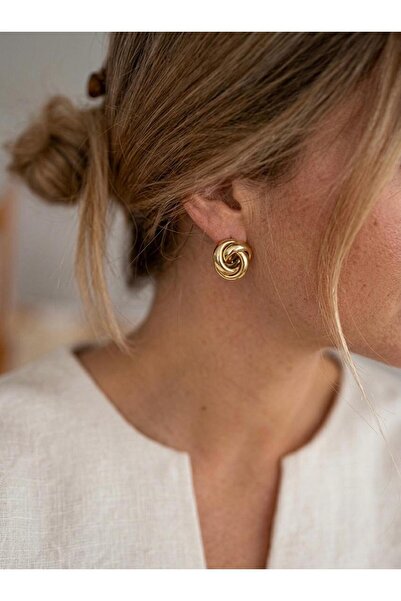 MonCheriAccessoire 14K Altın Kaplama Gold Sarmaşık Detaylı Küpe