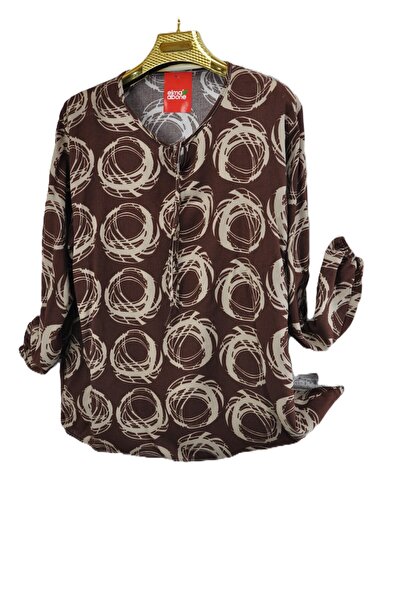 elma abone Plus Size Patterned Viscose Lace-Up Short Shirt Blouse