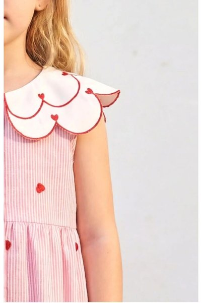 Melomio Baby Kids Collar Detailed Heart-Shaped Girl's Dress