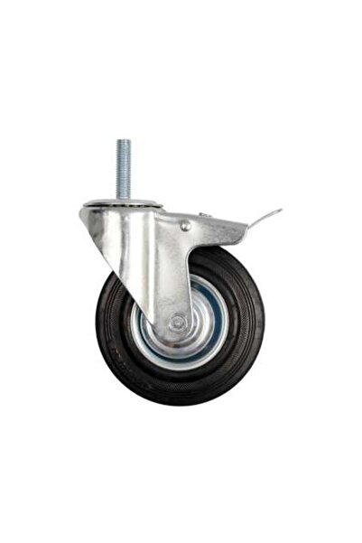Vorel Roată Pivotantă De 200Mm Cu Cauciuc Negru, Frână Și Știft Filetat,Rulment