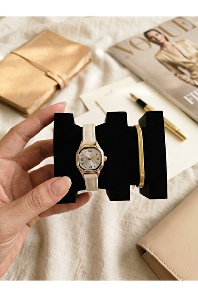 Leerybee 2'li Set Şık Minimal Deri Kordon Kol Saati + Çelik Bileklik İle Moda...
