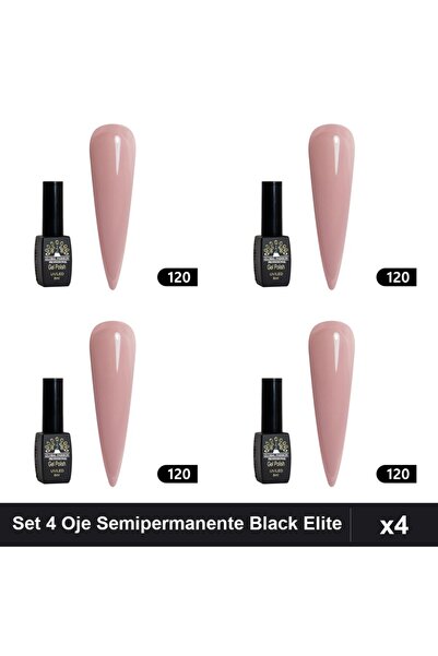 global fashion Set 4 Oje Semipermanente Black Elite 8ml, Manichiura UV/LED,