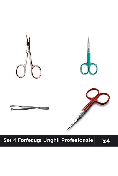 One Group Set 4 Forfecuțe Unghii Profesionale One Group, Clești Cuticule Negr...