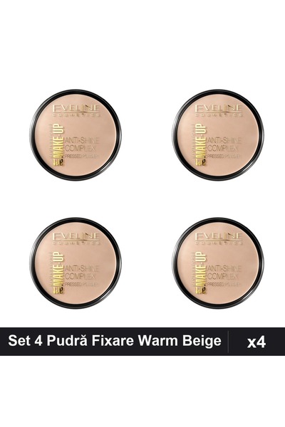 Eveline Set of 4 Compact Powder Anti-Shine Complex 37 Warm Beige, 14g Fixing ...