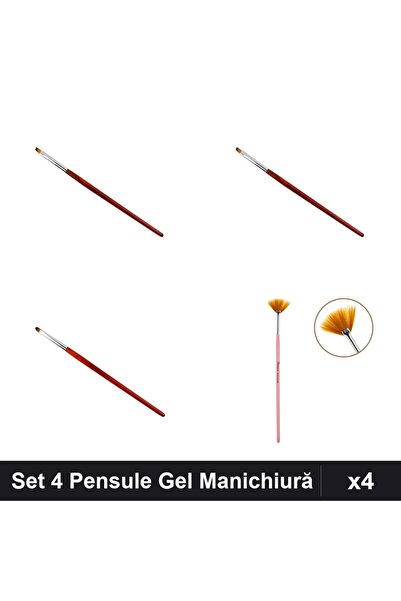 NAİLS Set 4 Pensule Manichiură Gel, Model Țesit și Evantai, Profesionale Unghii