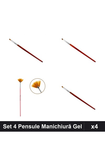 NAİLS Set 4 Pensule Manichiură Gel, Evantai și Tesit, Limba Pisică, Profesional