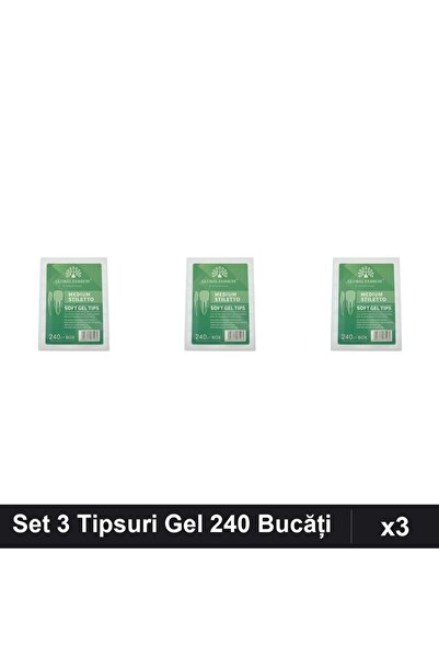 global fashion Set 3 Tipsuri Gel 240 Bucăți, 12 Mărimi, Formă Stiletto Mediu,...