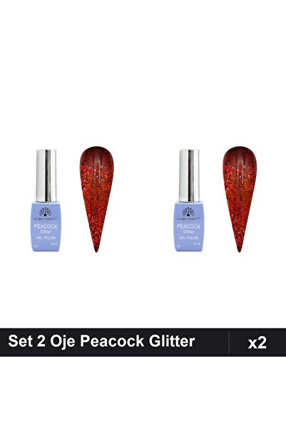 Makeup Set 2 Oje Semipermanente Peacock Glitter 8ml, Nuanță 05, Manichiură UV...