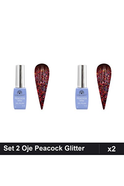 Makeup Set 2 Oje Semipermanente Peacock Glitter 8ml, Manichiura UV/LED, Nuant...