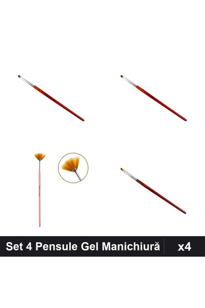 NAİLS Set 4 Pensule Manichiură Gel, Model Tesit Limbă Pisică Evantai, Manichi...