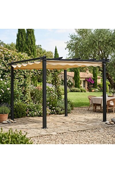 KÜSKÜ Gazebo Çardak 3x3 m Bej Bahçe Çadırı Teras Gölgelik Parti Çadırı Açılır...