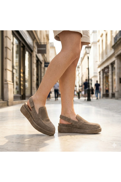 Oneka Shoes صندل نسائي يومي من جلد المنك المثقب 260628SBTS0815