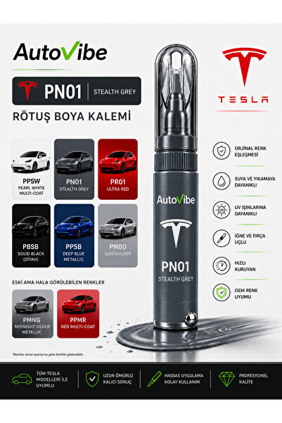 AutoVibe Tesla Rötuş Boya Kalemi PN01 Stealth Grey 2’si 1 Arada