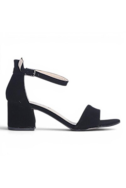 Ayakcenter Byn Ayışığı By38 Suede Black Women's 7 cm Heeled Sandals