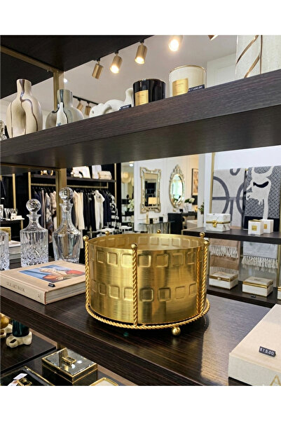 VAZO DEKOR Büyük Damalı Gold Vazo Yükseklik : 15 cm - Çap : 25 cm