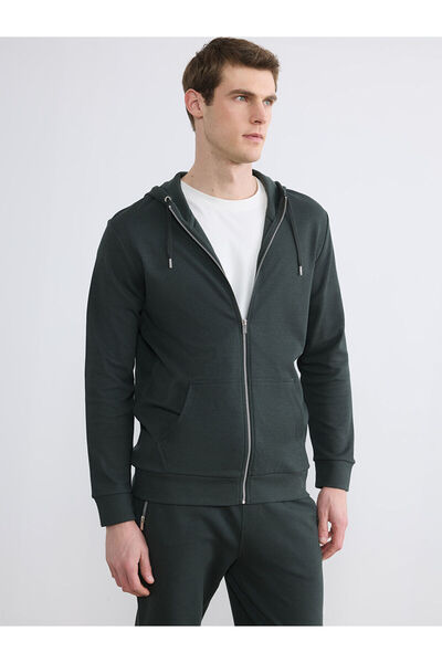 LC Waikiki Nevavm Men's Hooded Zipper Sweatshirt with Difference in Color