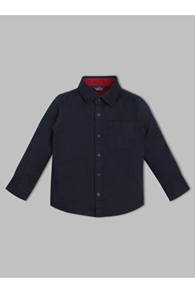 INFINITY By Styli Kids Navy Blue Solid Cotton Long Sleeves Shirt