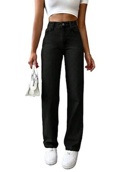 StreetWear Outlet Women's Jeans, Mom Fit, Straight-Cut, Washed Black, 36 EU