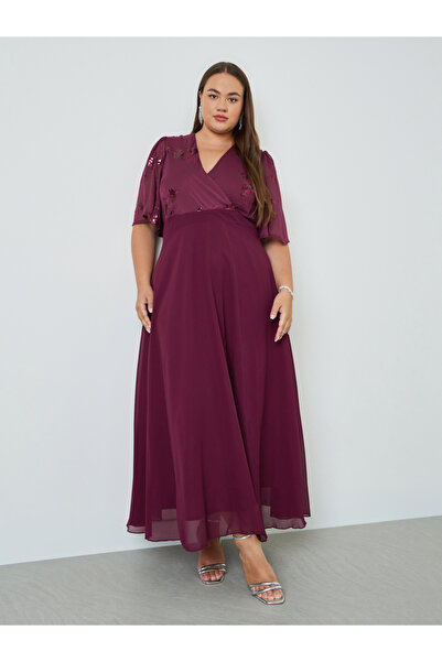 Styli Plus Size Sequined Yoke A-Line Maxi Dress