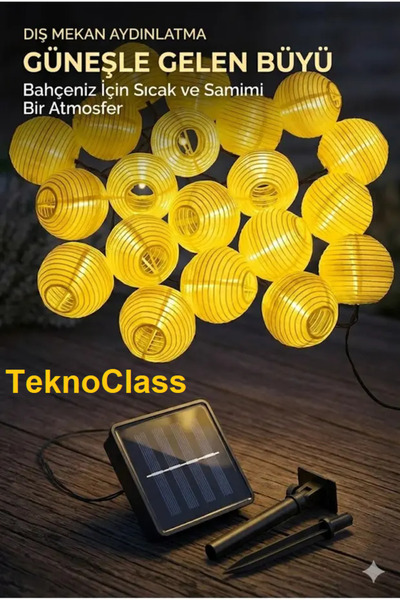 TeknoClass 20 Led 3 Metre Güneş Enerjili Japon Feneri Görünümlü 8 Mod Led Bah...