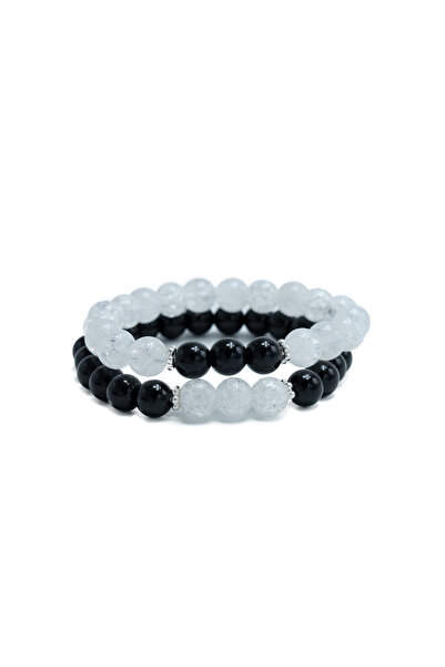 Palo Santo Onyx Black & Ice Crystal Couple Bracelet Set