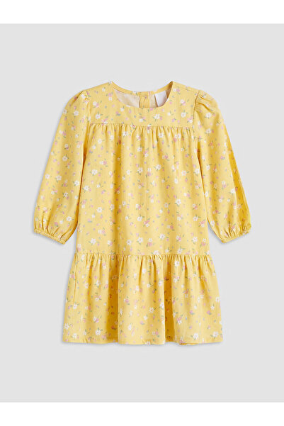 LC Waikiki Nevavm Square Collar Floral Girl's Dress with Difference