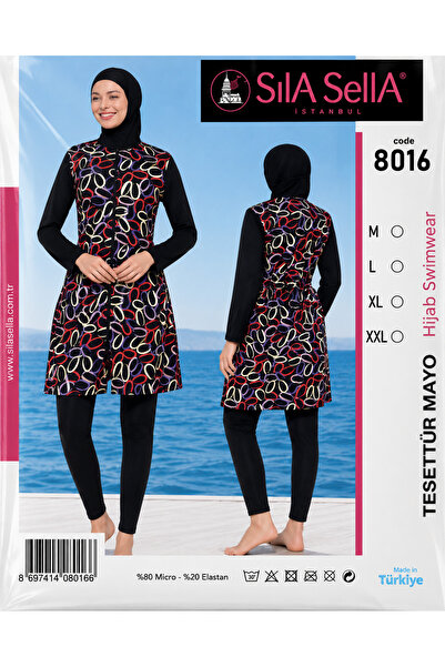 belpa Women's Patterned Full Covered Hijab Swimsuit Set Lycra Long Sleeve