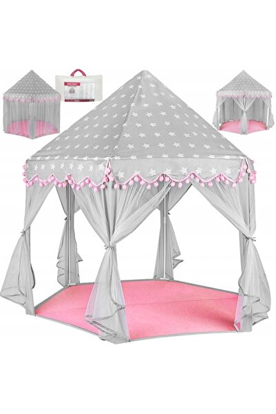 KRUZZEL Cort de joacă pentru copii Castel Palat – Roz/Gri, 123x140 cm, 3+