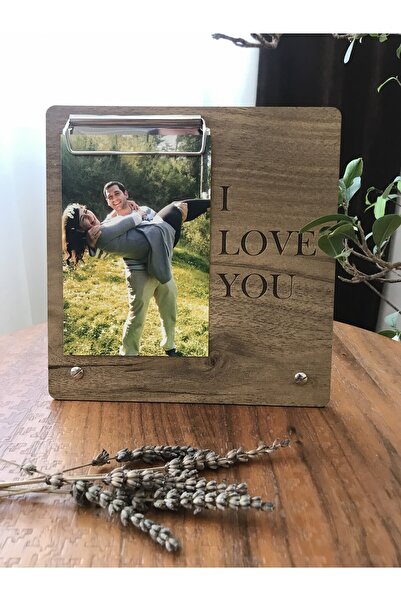 10x15 cm Ölçüsünde Kişiye Özel "I LOVE YOU" yazılı Metal Mandallı Masaüstü Çerçeve