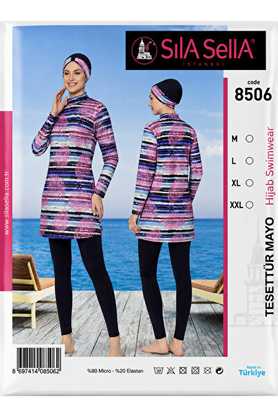 belpa Women's Patterned Full Covered Hijab Swimsuit Set Lycra Long Sleeve