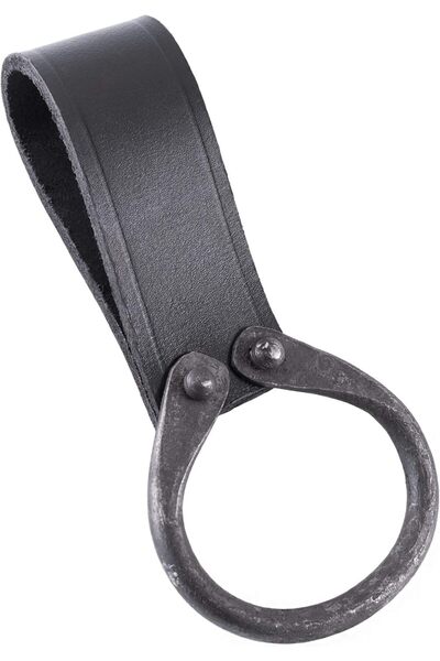 Battle-Merchant Simple ax belt holder made of leather with forged ring holste...