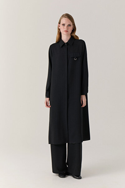 Zühre Black Tunic with Ring Detail and Hidden Buttons 1428