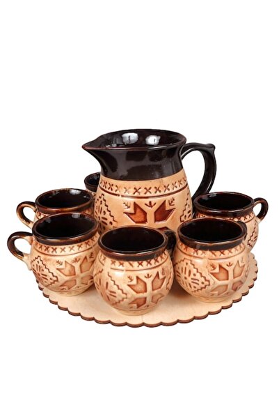 OEM Ceramic Serving Set with Archaic Motif, 1 Liter Carafe, 6 Cups of 250 ml ...