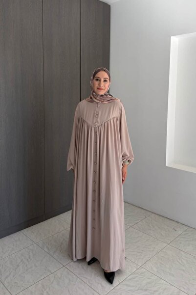 EYMAHCA Button Detailed Pleated Robe Dress