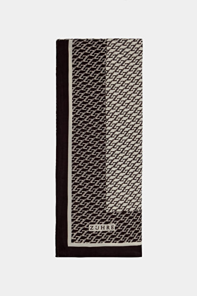 Zühre Monogram Patterned Border Prime Bitter Brown Shawl 0065