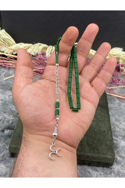 Kttesbihaksesuar 5x8 mm BİLEK BOY KESME ATEŞ KEHRİBAR ÜÇ HİLAL ÜLKÜCÜ GÜMÜŞ K...