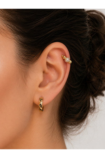 Selay Accessory Gold Stone Detailed Cartilage Earrings