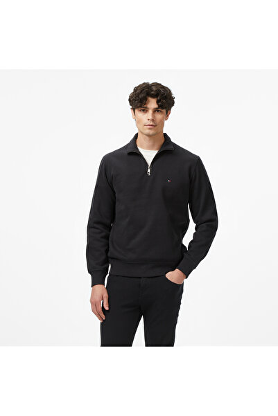 Tommy Hilfiger Essential Fleece 1/4 Erkek Yarım Fermuarlı Siyah Sweatshirt