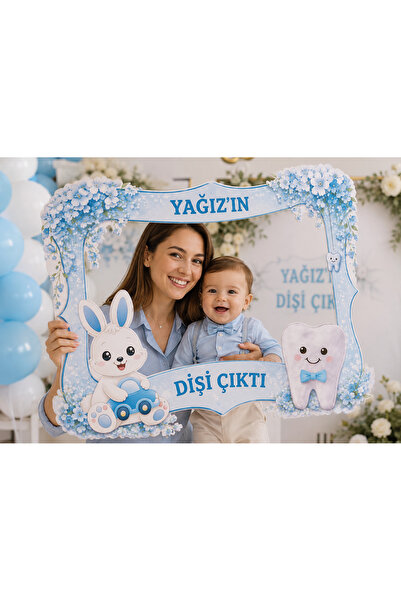Parti Konsepti Diş Buğdayı Fotoğraf Çerçeve Afişi – Kişiye Özel İsimli – Mavi...