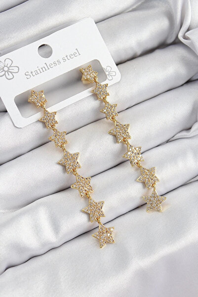 Generic Brand Mey Import ®   Brass Zircon Stone Dangle Star Model Gold Color ...