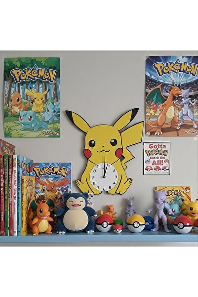 vela atölye Pikachu Sarı Pokemon Ahşap Çocuk Odası Duvar Saati