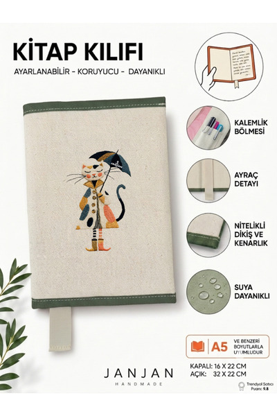 JANJAN DOĞAL KUMAŞ Kitap Kılıf,Yıkanabilir Kitap Kılıfı,Kitap Koruyucu,32x22 ...