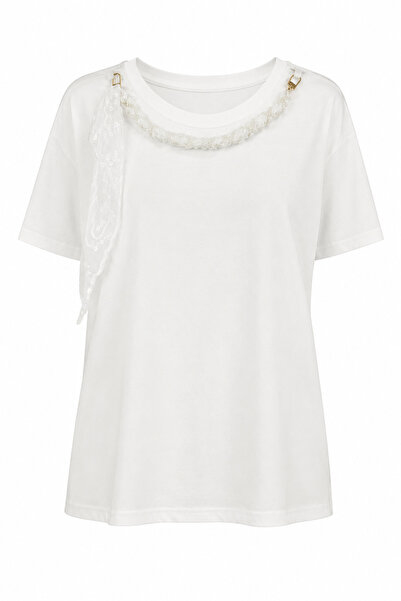 HAZELANNA Tricou alb cu detaliu eșarfă din dantelă