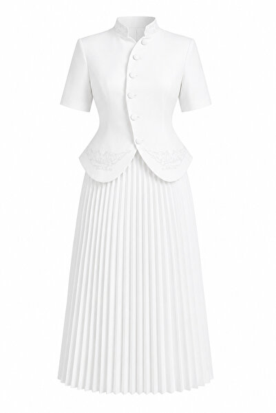 HAZELANNA Embroidered Short Sleeve White Set