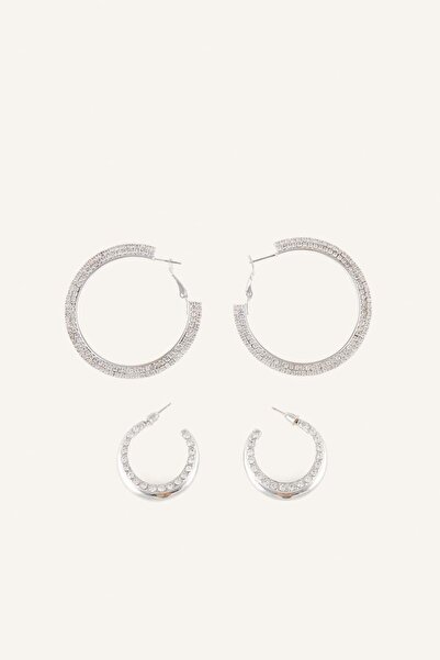 DeFacto Women's Silver Color 2-Piece Hoop Earrings H8635Axns