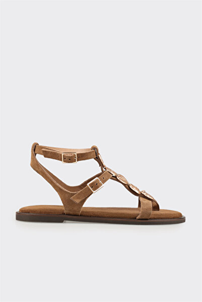 Elle Shoes Taba Deri Kadın Sandalet
