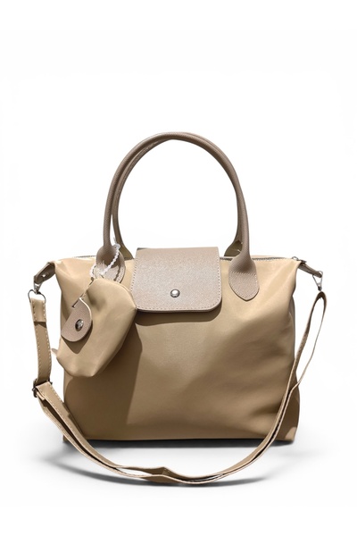 Goldies Bag Women's Cream Parachute Fabric Wallet with Charm and Zipper, Crossbody Strap, Medium Size Hand and Shoulder Bag