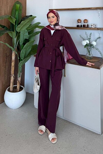 Hazamoda Modal Suit with Fairy Trousers in Plum Color
