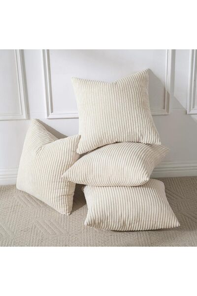 Arabest 4-Piece Corduroy Throw Pillow Covers,18x18 Inch,Beige Cream,Double-Si...
